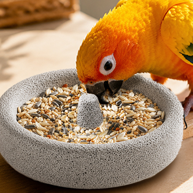 🐦2‑in‑1 Vogelfutterschale aus Vulkanstein | Futterschale mit Schnabel‑Schleiffunktion