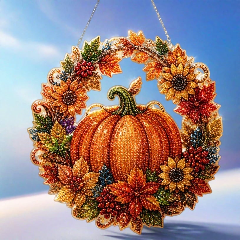 🎃 Herbstlicher Kürbiskranz mit Rautenmuster zum Aufhängen – Komplettes DIY-Set 🍂