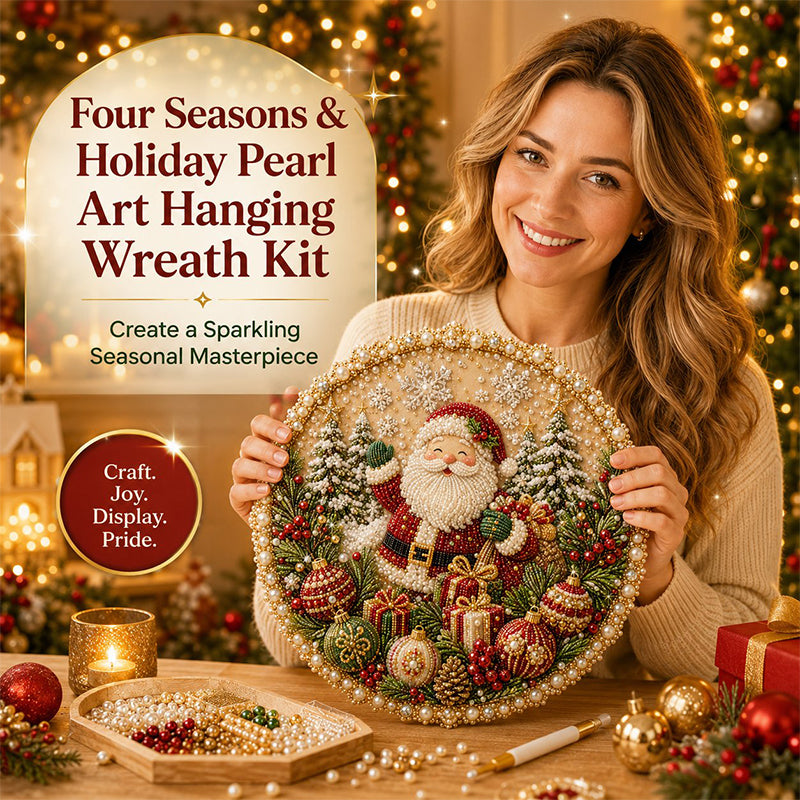 🌸 LIMITED TIME –🎄🎅 DIY Four Seasons Pearl Wreath Kit | 4 Seasonal Designs for Beautiful Handmade Home Décor 🎁✨