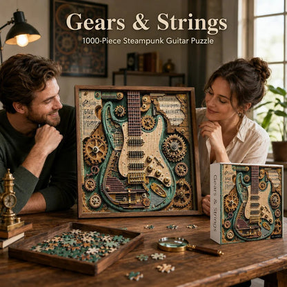 🎸 Kreatives Steampunk‑Gitarren‑3D‑Puzzle｜DIY‑Bausatz mit Zahnrad‑Mechanik