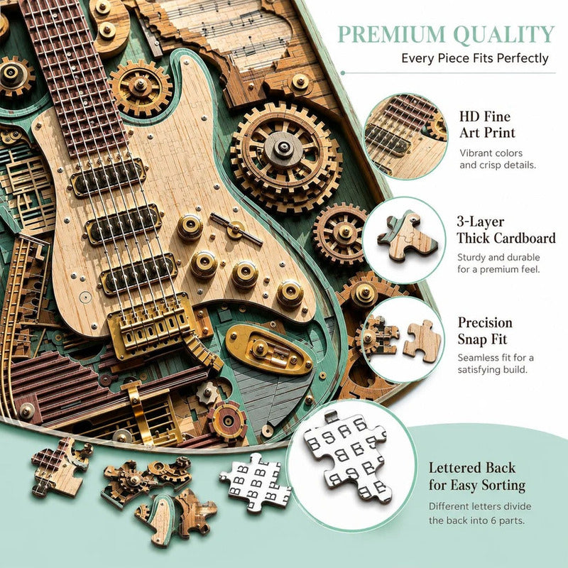 🎸 Kreatives Steampunk‑Gitarren‑3D‑Puzzle｜DIY‑Bausatz mit Zahnrad‑Mechanik
