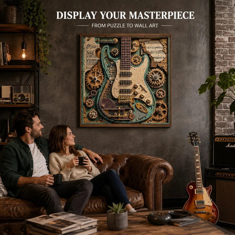 🎸 Kreatives Steampunk‑Gitarren‑3D‑Puzzle｜DIY‑Bausatz mit Zahnrad‑Mechanik
