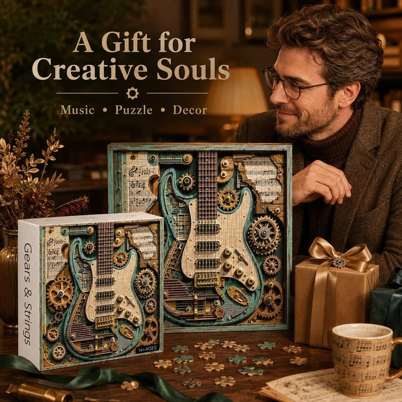 🎸 Kreatives Steampunk‑Gitarren‑3D‑Puzzle｜DIY‑Bausatz mit Zahnrad‑Mechanik