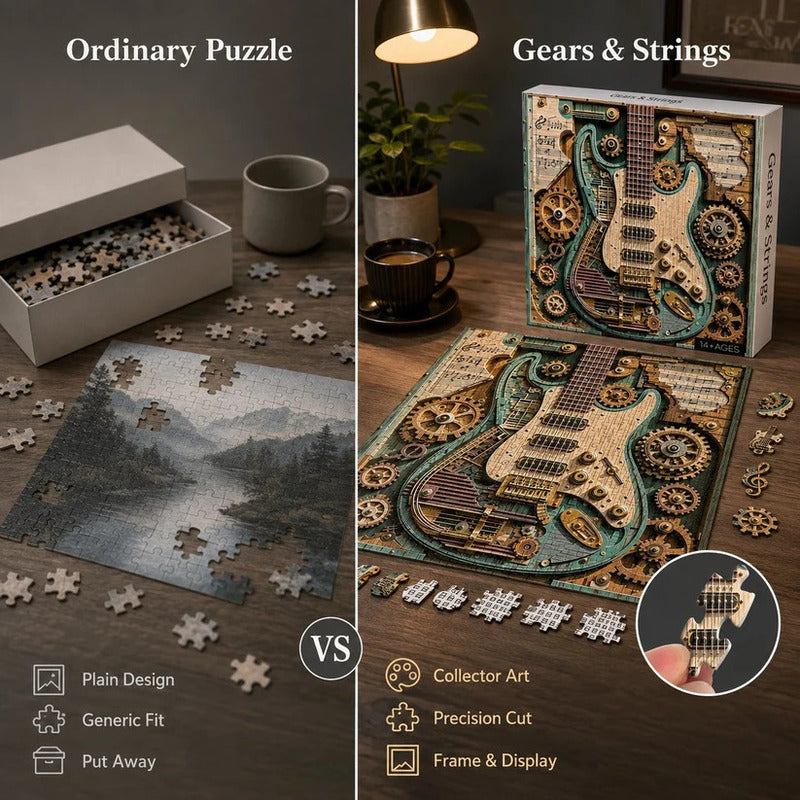 🎸 Kreatives Steampunk‑Gitarren‑3D‑Puzzle｜DIY‑Bausatz mit Zahnrad‑Mechanik