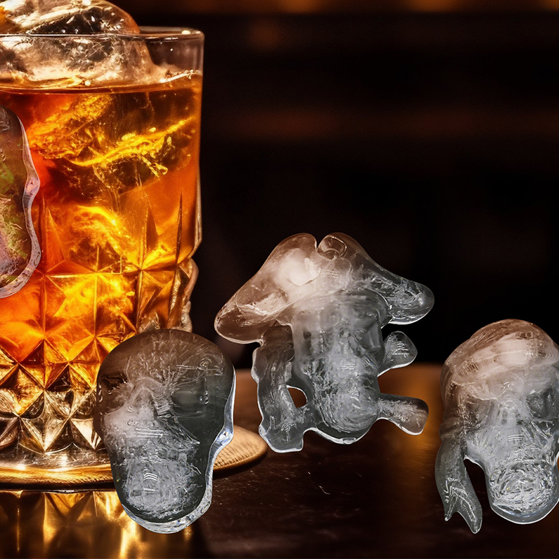 💀 3D-Totenkopf-Eiswürfelform aus Silikon mit Deckel – Lustige, langsam schmelzende Eisform für Whiskey, Cocktails und Halloween-Drinks