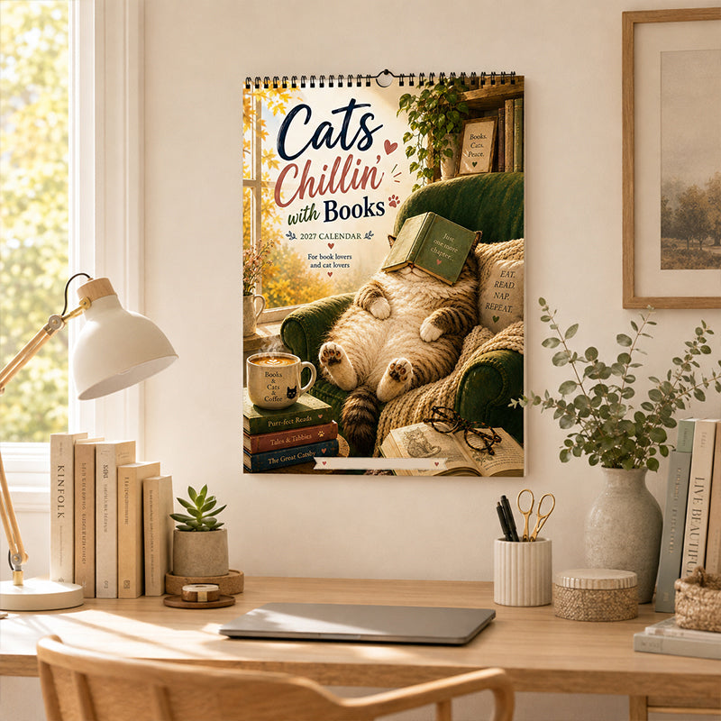 😻50 % RABATT | Wandkalender 2027 „Katzen beim Lesen“ – niedliche Katzen- und Buchmotive, große Schreibfelder, perfektes Geschenk für Katzen- und Buchliebhaber!