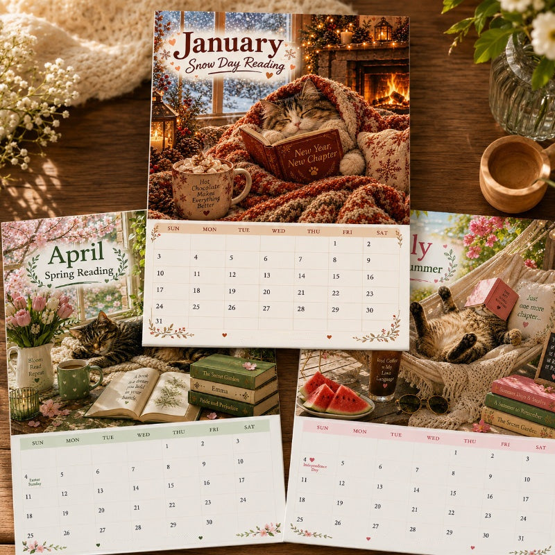 😻50 % RABATT | Wandkalender 2027 „Katzen beim Lesen“ – niedliche Katzen- und Buchmotive, große Schreibfelder, perfektes Geschenk für Katzen- und Buchliebhaber!