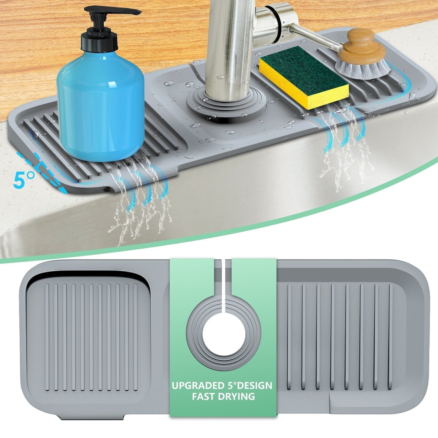 🚰💥 NUR FÜR KURZE ZEIT 50 % RABATT! Küchen- & Badezimmer-Wasserhahn-Spritzschutzmatte – Silikon-Tropffänger, verdickte wasserdichte Ablaufmatte – 2 Größen ✨