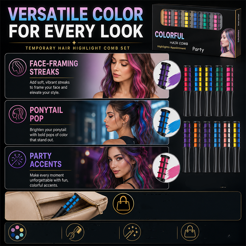 🔥🎁 2+1 GRATIS!!🥳💞 50K+ VERKAUFT! 🎨💇‍♀️ Temporärer Haarfarbe-Kamm – Schnelle & schonende Highlights für Partys & Festivals | Kompakt & tragbar