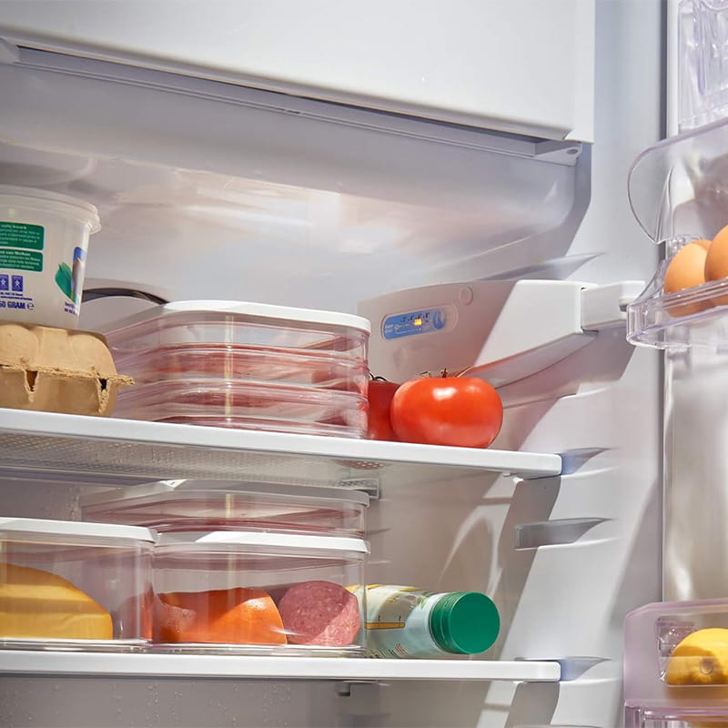 🍱50 % RABATT! 👀 Transparenter Kühlschrankbehälter mit Deckel – Transparente Sicht, stapelbar & 3 Größenoptionen – Mühelose Organisation Ihres Kühlschranks ✨