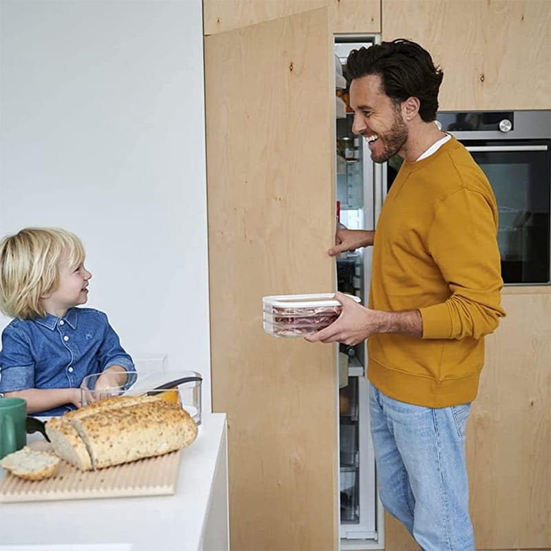 🍱50 % RABATT! 👀 Transparenter Kühlschrankbehälter mit Deckel – Transparente Sicht, stapelbar & 3 Größenoptionen – Mühelose Organisation Ihres Kühlschranks ✨
