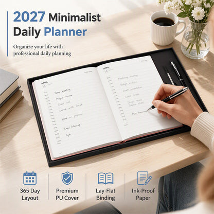 🔥🎁 2+1 GRATIS!!🥳📔 Minimalistischer 2027 Tagesplaner‑Notizbuch