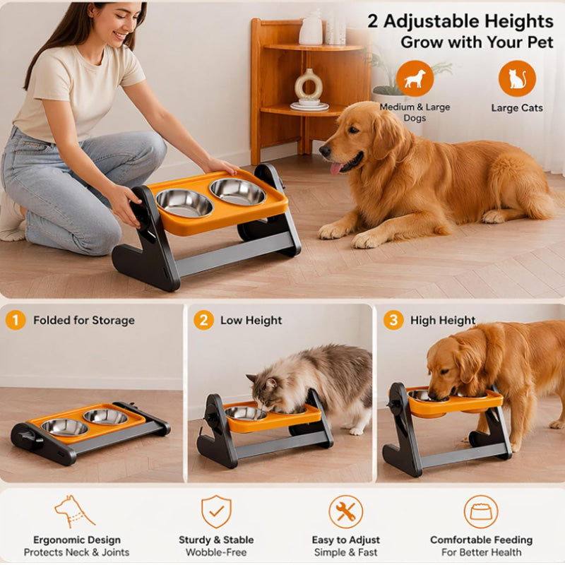 🍽️ 50% RABATT! 🐾 Höhenverstellbarer ergonomischer Futternapf – Verstellbar, rutschfest & gesündere Haltung für Hunde & Katzen 🐕