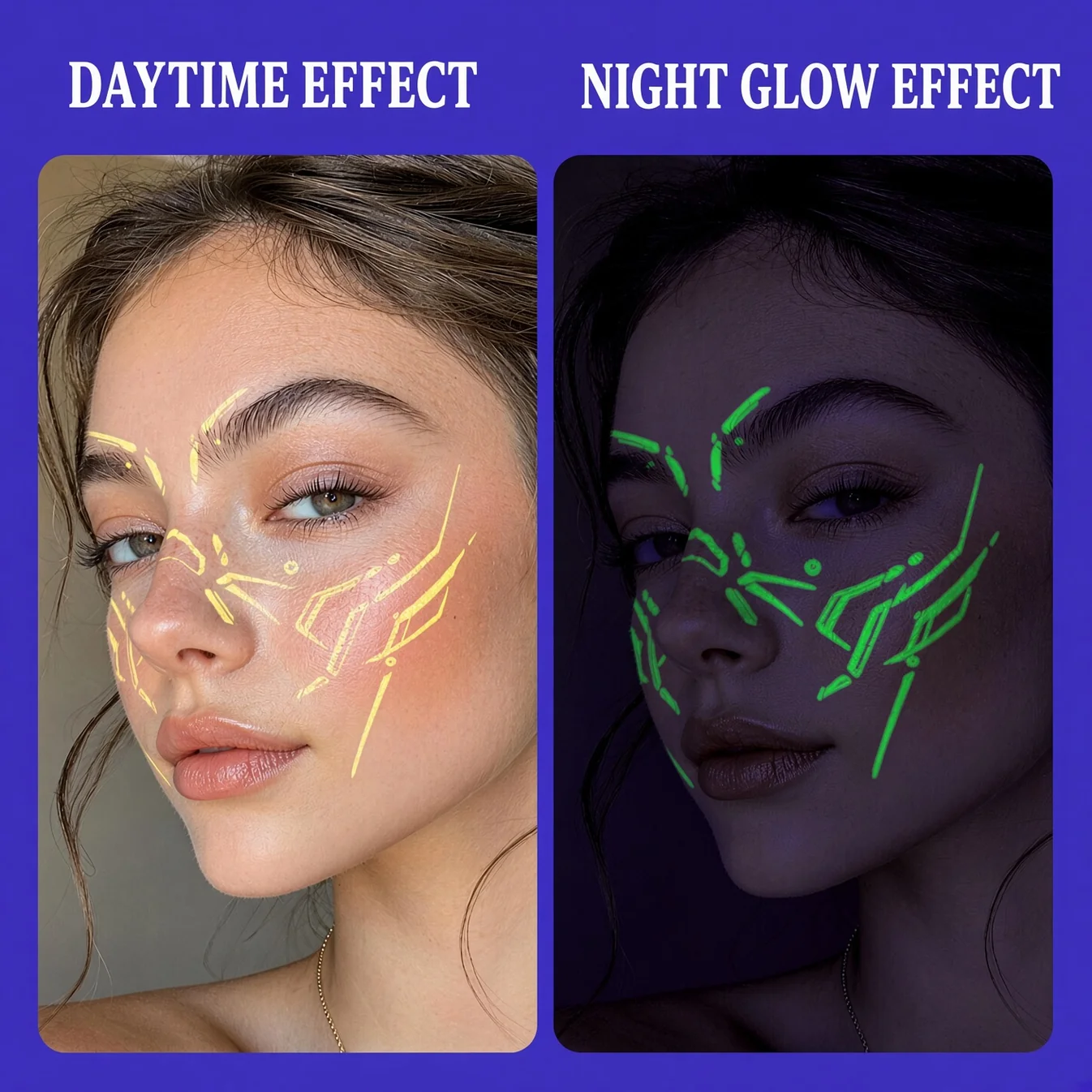 🎃 Leuchtende Halloween‑Gesichts‑Tattoo‑Sticker – Party‑Make‑up für Halloween‑Feiern