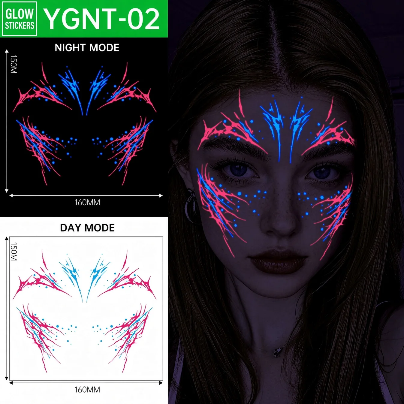 🎃 Leuchtende Halloween‑Gesichts‑Tattoo‑Sticker – Party‑Make‑up für Halloween‑Feiern