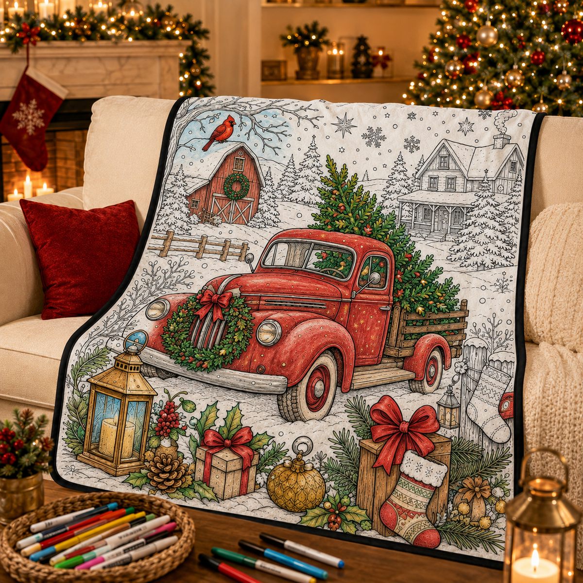 🎄Early Christmas Pre Sale 50% Off☃️DIY Christmas Drawing Blanket with 24 Colors Markers🎁Doodle Your Own Xmas Blanket🎅Customizable Washable Paint Play Blanket for Adults, Kids🎨