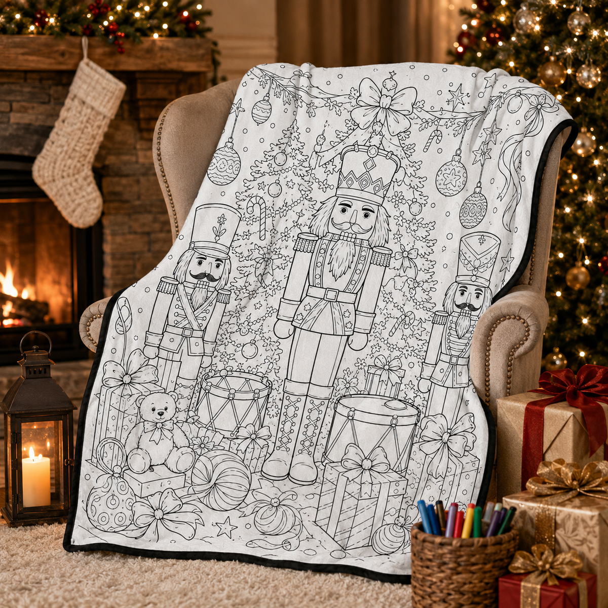 🎄Early Christmas Pre Sale 50% Off☃️DIY Christmas Drawing Blanket with 24 Colors Markers🎁Doodle Your Own Xmas Blanket🎅Customizable Washable Paint Play Blanket for Adults, Kids🎨