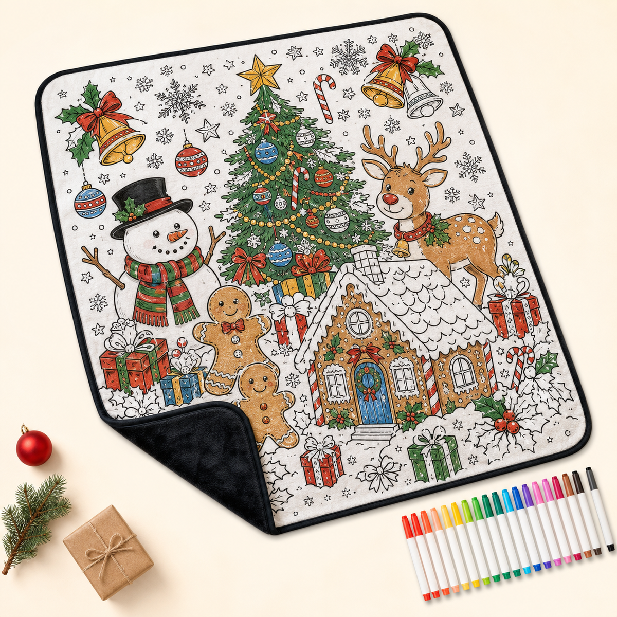 🎄Early Christmas Pre Sale 50% Off☃️DIY Christmas Drawing Blanket with 24 Colors Markers🎁Doodle Your Own Xmas Blanket🎅Customizable Washable Paint Play Blanket for Adults, Kids🎨