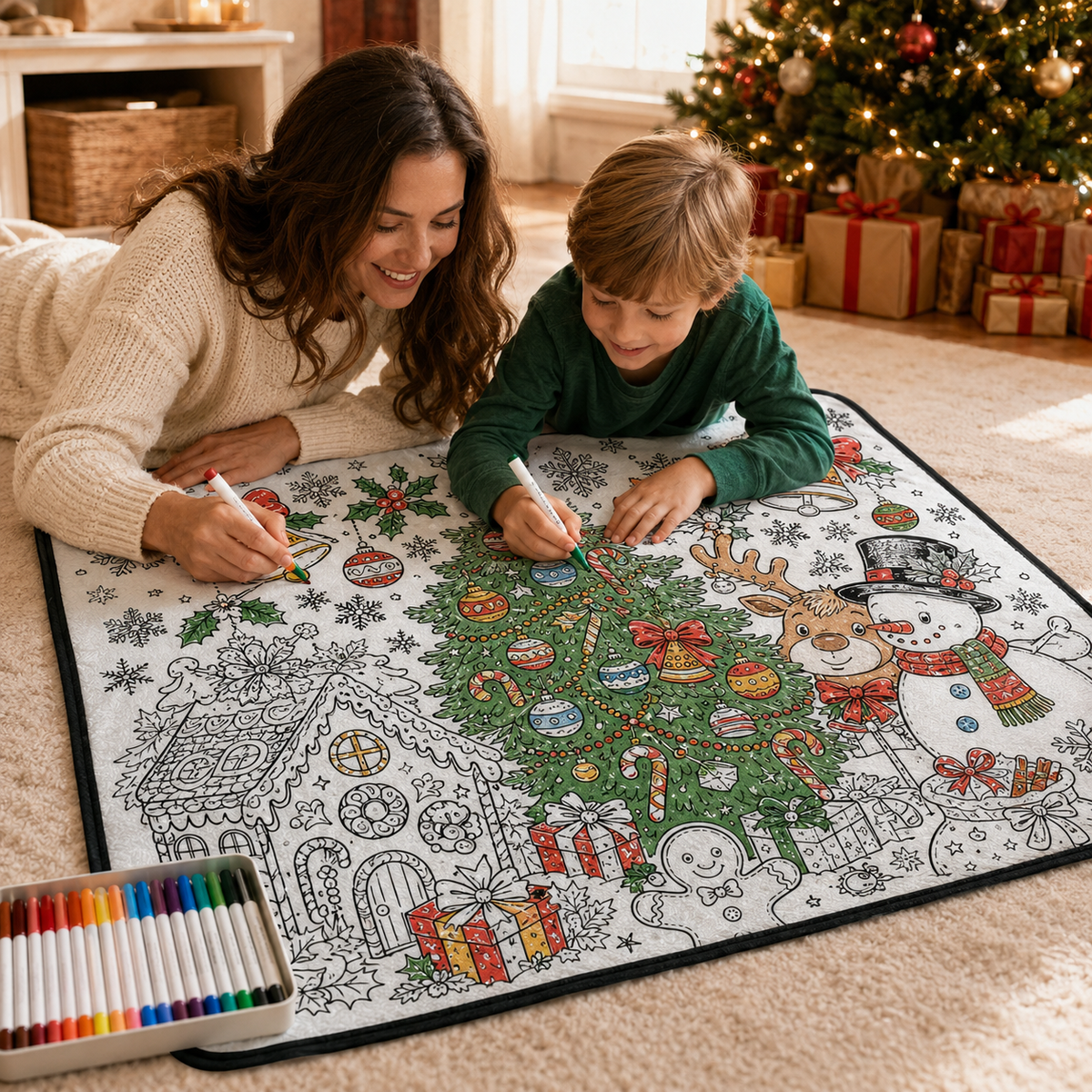 🎄Early Christmas Pre Sale 50% Off☃️DIY Christmas Drawing Blanket with 24 Colors Markers🎁Doodle Your Own Xmas Blanket🎅Customizable Washable Paint Play Blanket for Adults, Kids🎨