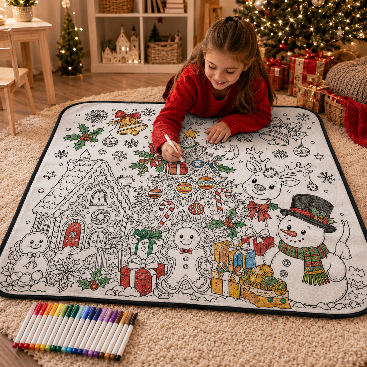 🎄Early Christmas Pre Sale 50% Off☃️DIY Christmas Drawing Blanket with 24 Colors Markers🎁Doodle Your Own Xmas Blanket🎅Customizable Washable Paint Play Blanket for Adults, Kids🎨