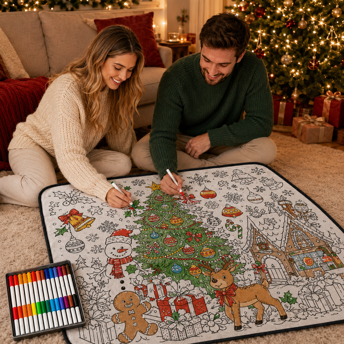 🎄Early Christmas Pre Sale 50% Off☃️DIY Christmas Drawing Blanket with 24 Colors Markers🎁Doodle Your Own Xmas Blanket🎅Customizable Washable Paint Play Blanket for Adults, Kids🎨