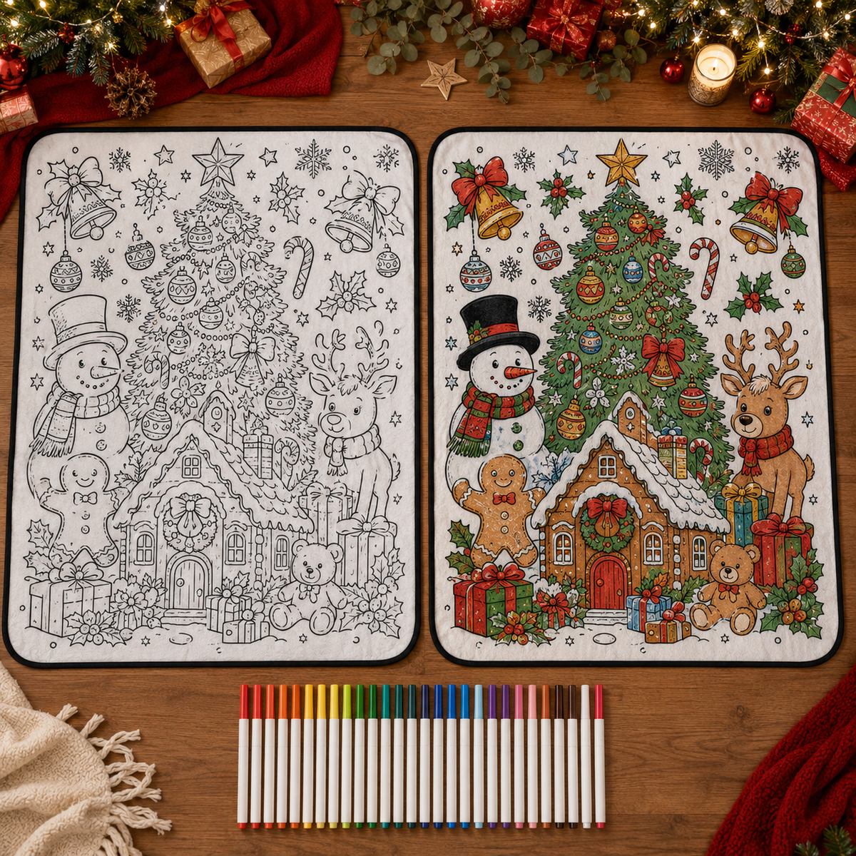 🎄Early Christmas Pre Sale 50% Off☃️DIY Christmas Drawing Blanket with 24 Colors Markers🎁Doodle Your Own Xmas Blanket🎅Customizable Washable Paint Play Blanket for Adults, Kids🎨