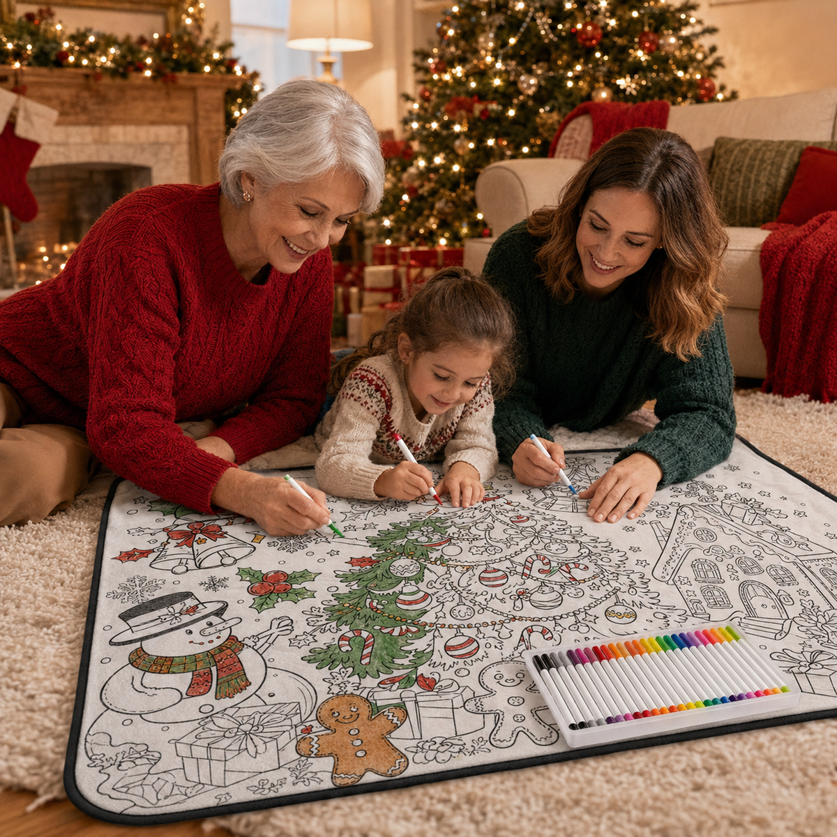 🎄Early Christmas Pre Sale 50% Off☃️DIY Christmas Drawing Blanket with 24 Colors Markers🎁Doodle Your Own Xmas Blanket🎅Customizable Washable Paint Play Blanket for Adults, Kids🎨