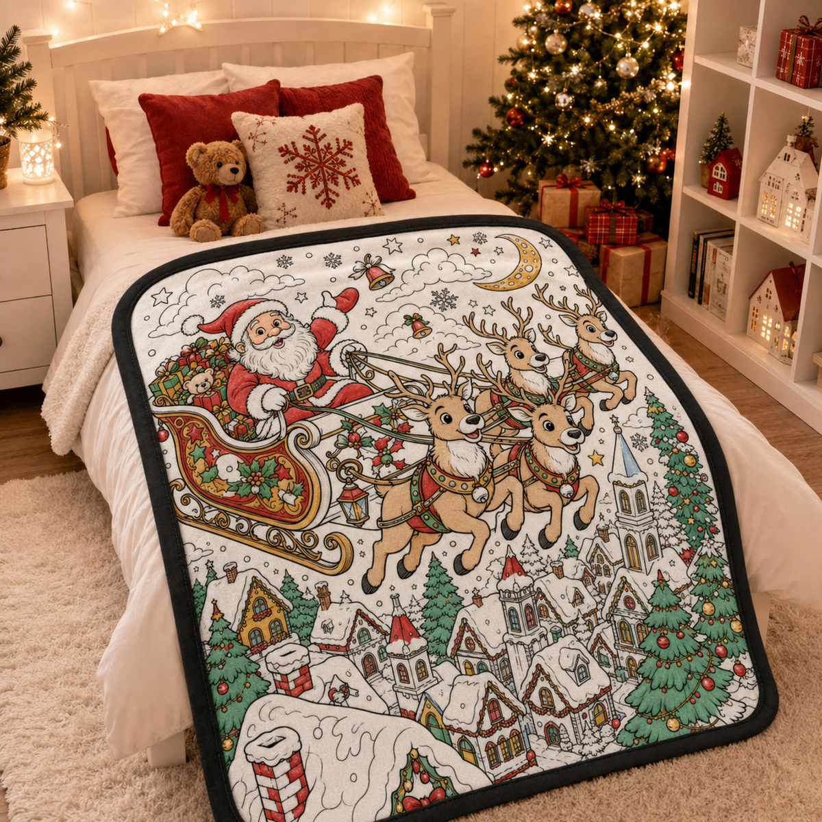 🎄Early Christmas Pre Sale 50% Off☃️DIY Christmas Drawing Blanket with 24 Colors Markers🎁Doodle Your Own Xmas Blanket🎅Customizable Washable Paint Play Blanket for Adults, Kids🎨