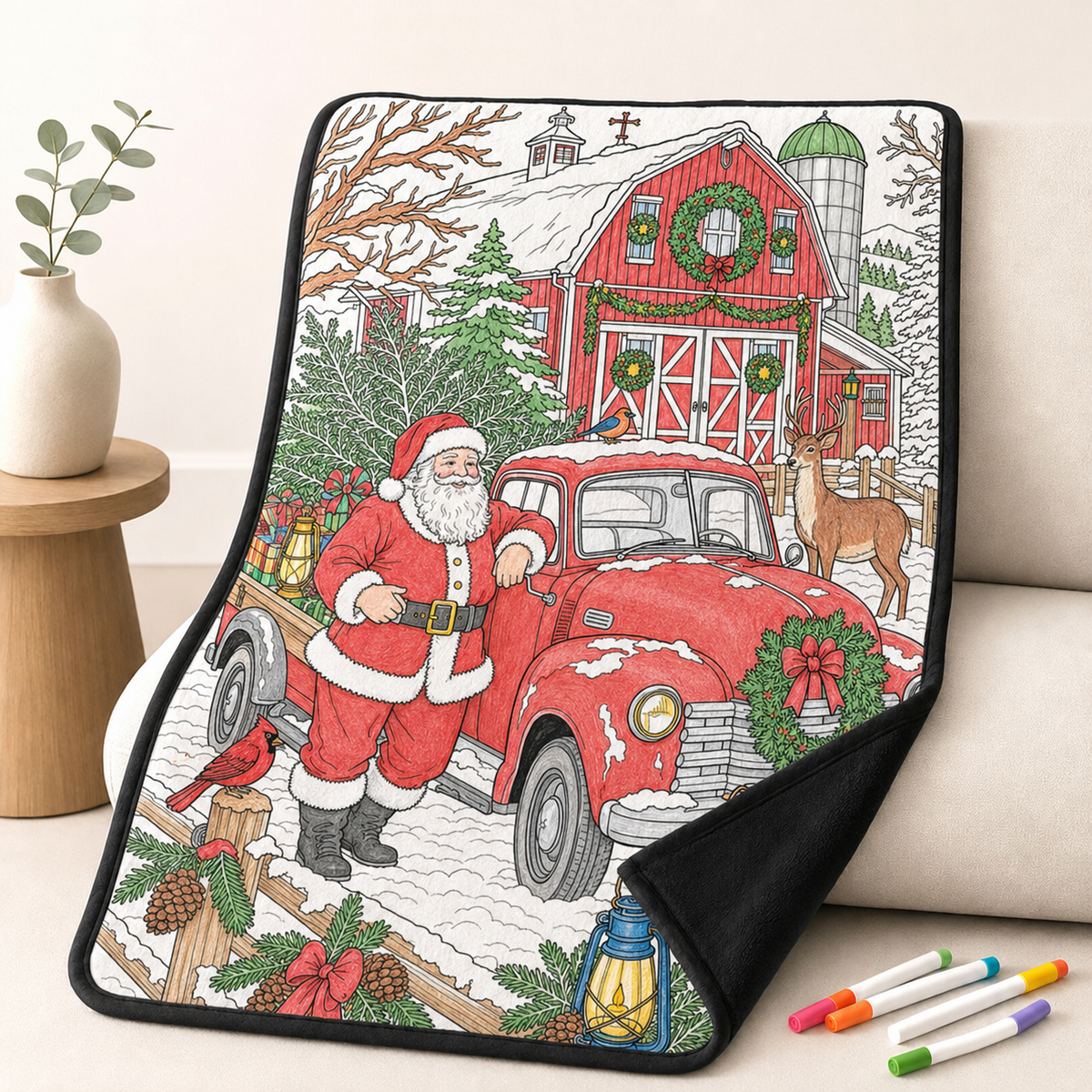 🎄Early Christmas Pre Sale 50% Off☃️DIY Christmas Drawing Blanket with 24 Colors Markers🎁Doodle Your Own Xmas Blanket🎅Customizable Washable Paint Play Blanket for Adults, Kids🎨