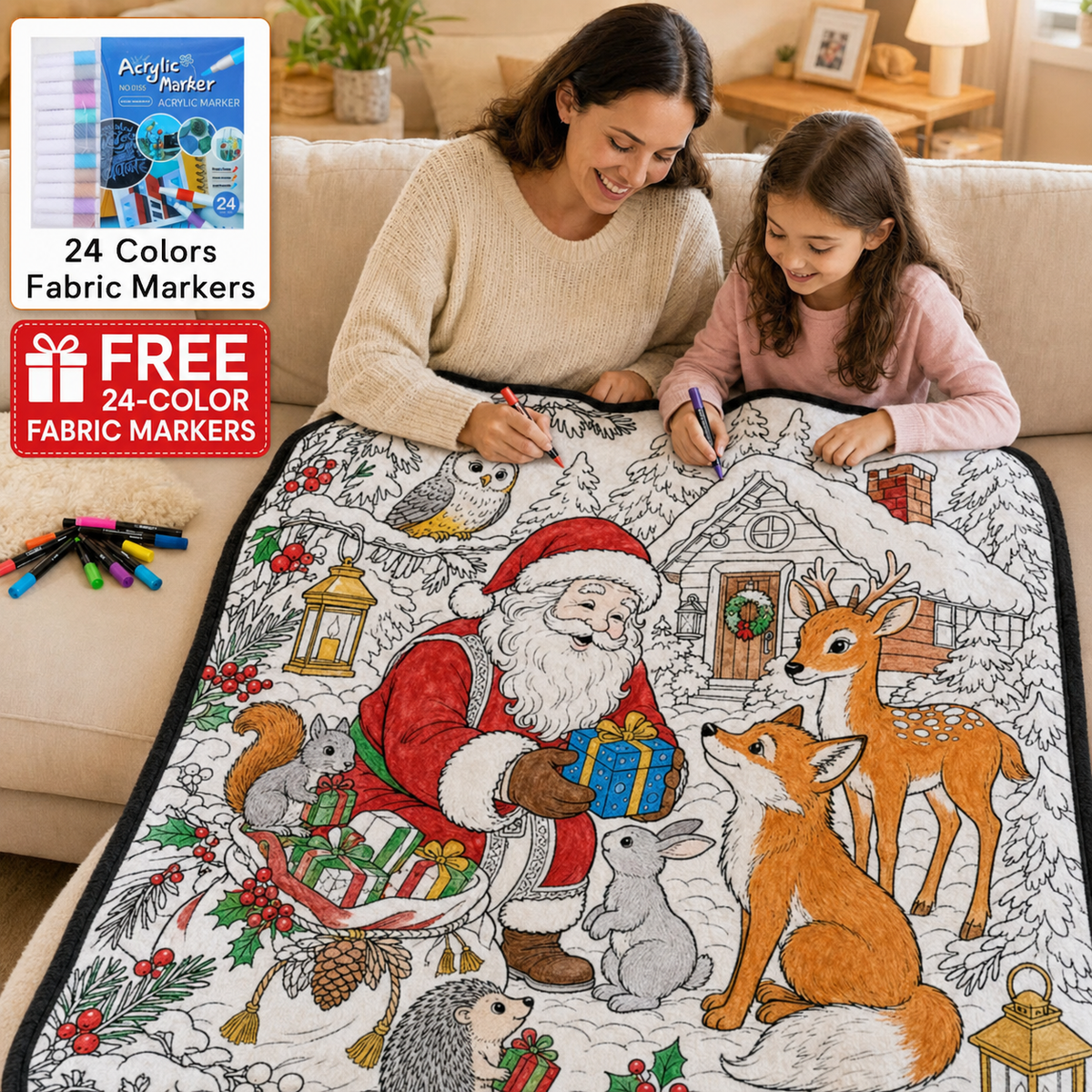 🎄Early Christmas Pre Sale 50% Off☃️DIY Christmas Drawing Blanket with 24 Colors Markers🎁Doodle Your Own Xmas Blanket🎅Customizable Washable Paint Play Blanket for Adults, Kids🎨