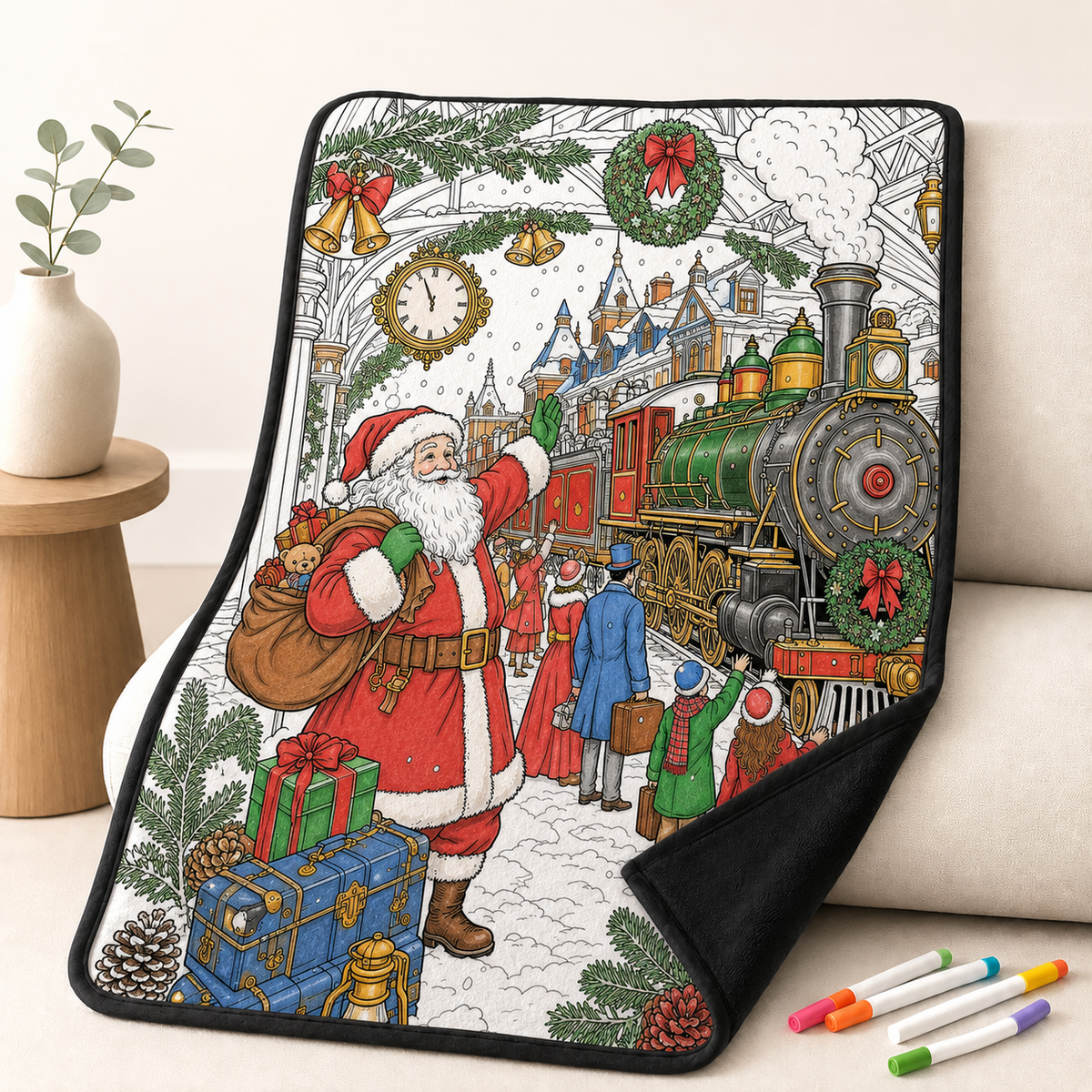 🎄Early Christmas Pre Sale 50% Off☃️DIY Christmas Drawing Blanket with 24 Colors Markers🎁Doodle Your Own Xmas Blanket🎅Customizable Washable Paint Play Blanket for Adults, Kids🎨