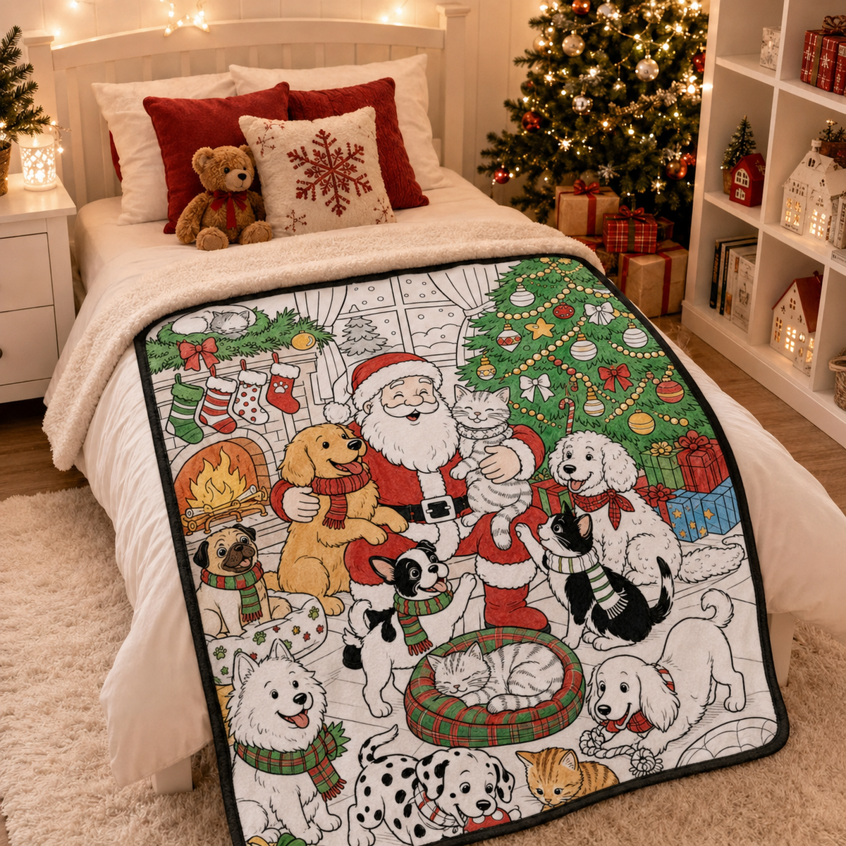 🎄Early Christmas Pre Sale 50% Off☃️DIY Christmas Drawing Blanket with 24 Colors Markers🎁Doodle Your Own Xmas Blanket🎅Customizable Washable Paint Play Blanket for Adults, Kids🎨