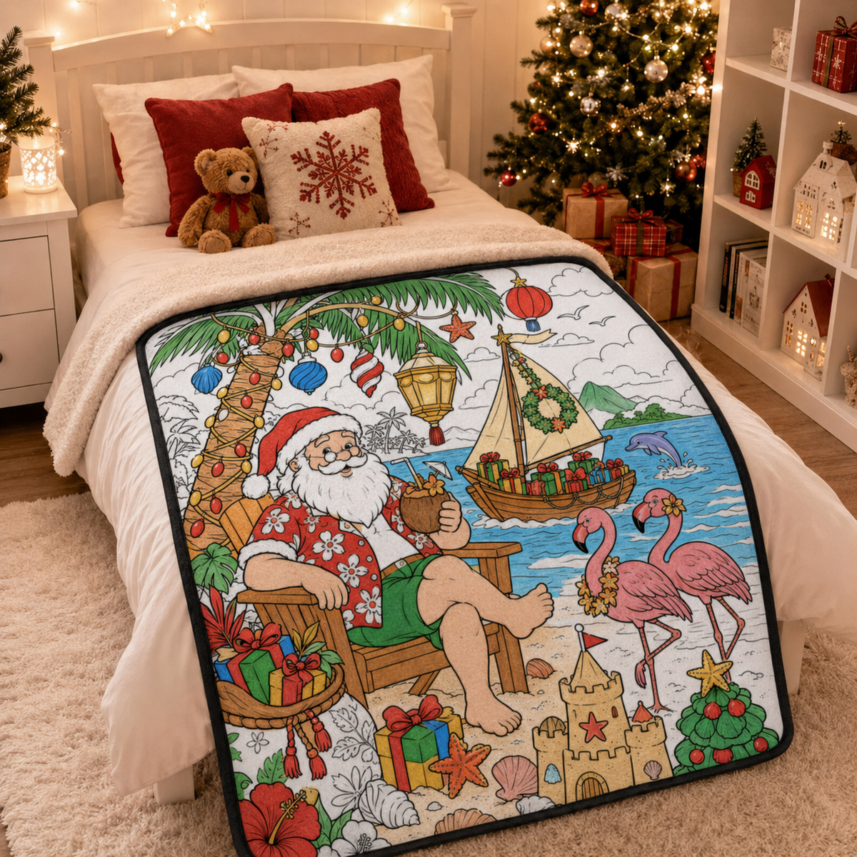 🎄Early Christmas Pre Sale 50% Off☃️DIY Christmas Drawing Blanket with 24 Colors Markers🎁Doodle Your Own Xmas Blanket🎅Customizable Washable Paint Play Blanket for Adults, Kids🎨