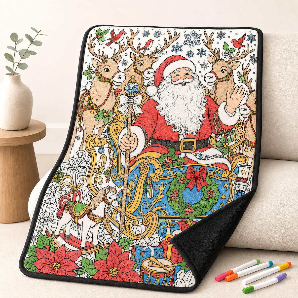 🎄Early Christmas Pre Sale 50% Off☃️DIY Christmas Drawing Blanket with 24 Colors Markers🎁Doodle Your Own Xmas Blanket🎅Customizable Washable Paint Play Blanket for Adults, Kids🎨