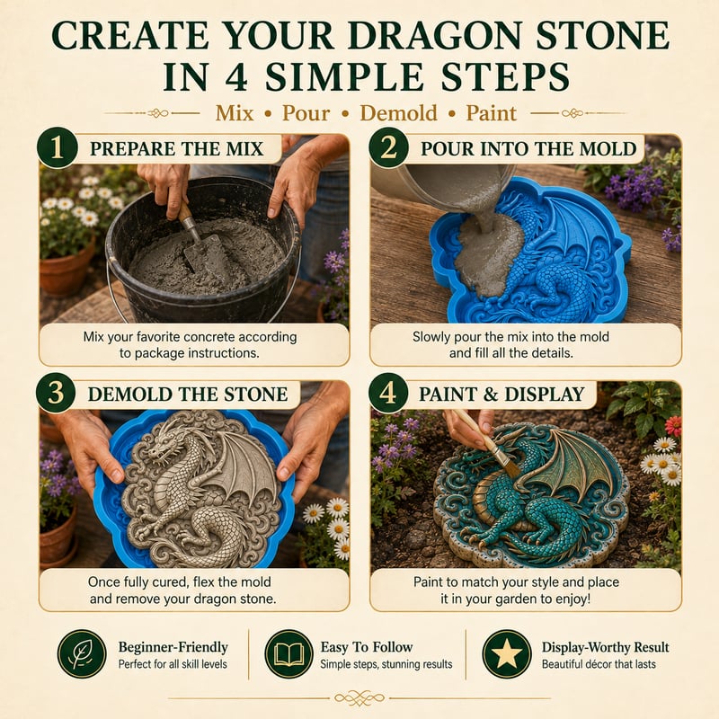 🐉 Wiederverwendbare Drachen-Trittsteinform für selbstgebaute Gartenwege
