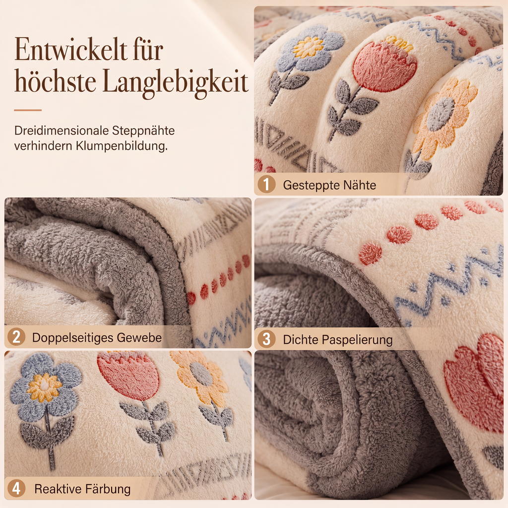 🛌 50 % RABATT! ✨Doppelseitige Sherpa-Fleece-Bettdecke – Schneeflocken-Samt & dichtes Lammfleece mit Wärmespeicher & ultraweichem Samtgriff❄️