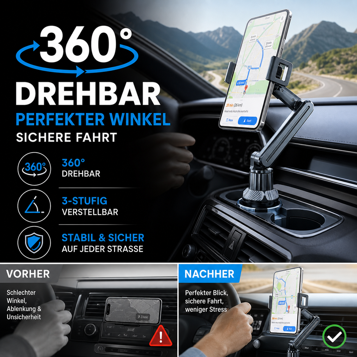 📢📢50 % Rabatt!! ⏰🚗360° dreh- und verstellbarer Auto-Becherhalter