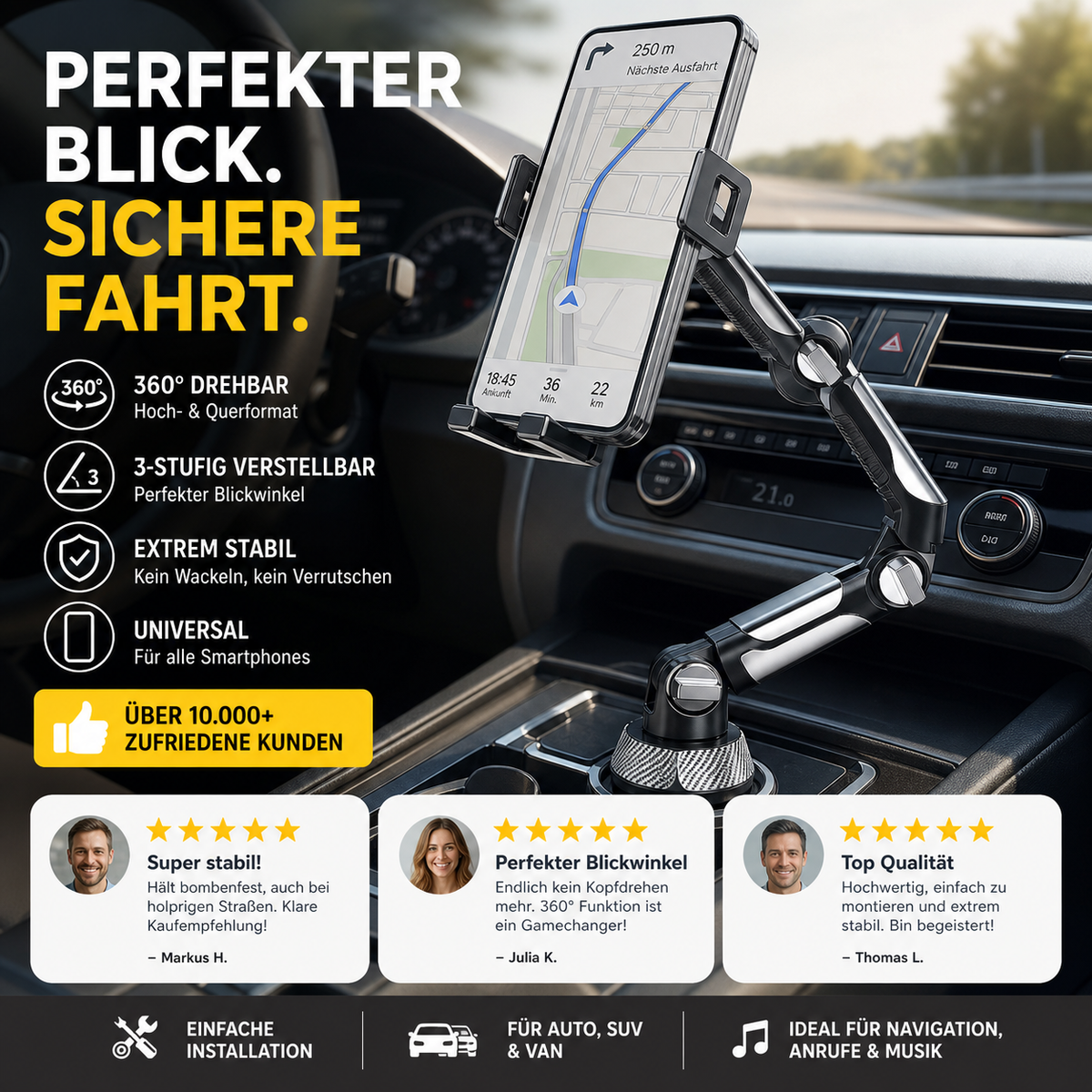 📢📢50 % Rabatt!! ⏰🚗360° dreh- und verstellbarer Auto-Becherhalter