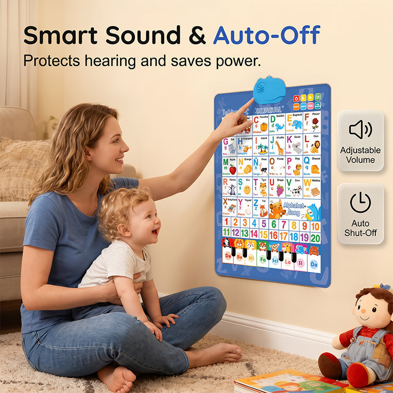 🎵 50 % RABATT! ✨ Zweisprachige sprechende Alphabet-Wandtafel – Englische & Spanische Buchstaben, interaktives Audio-Spiel & Mini-Klavier – Robustes PVC, frühkindliche Bildung für Kleinkinder 📚