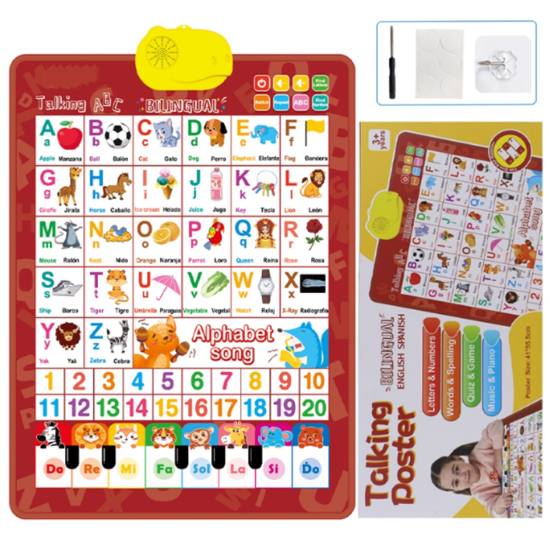 🎵 50 % RABATT! ✨ Zweisprachige sprechende Alphabet-Wandtafel – Englische & Spanische Buchstaben, interaktives Audio-Spiel & Mini-Klavier – Robustes PVC, frühkindliche Bildung für Kleinkinder 📚