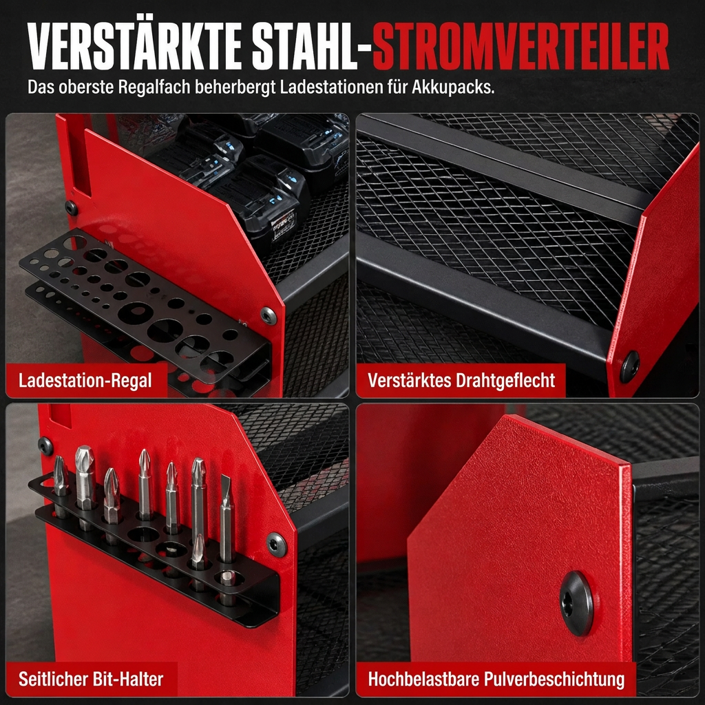 🔥50 % Rabatt!!🔧Wandmontierter Organizer für Elektrowerkzeuge und Bohrer-Aufbewahrungsregal mit Haken und Akkuhalterung für die Garage