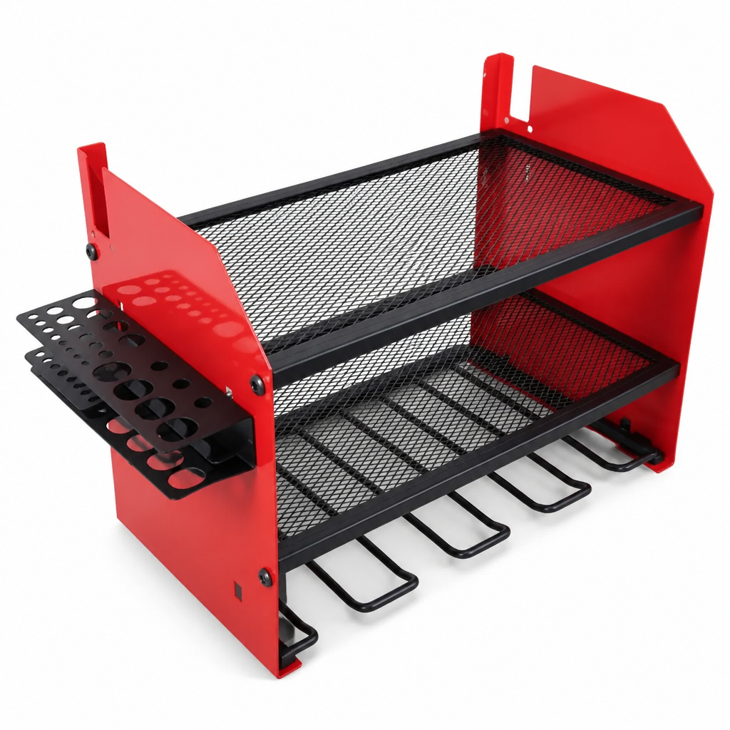 🔥50 % Rabatt!!🔧Wandmontierter Organizer für Elektrowerkzeuge und Bohrer-Aufbewahrungsregal mit Haken und Akkuhalterung für die Garage