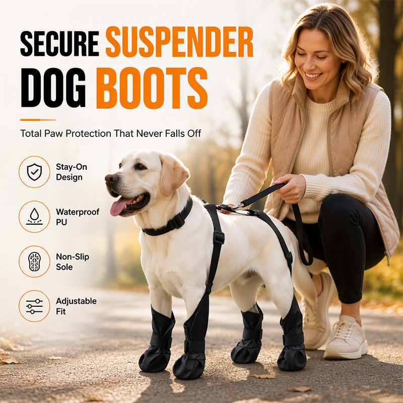 ⏰🐕Heißer Sale 50% RABATT💦 Wasserdichte Anti-Drop-Hundeschuhe mit verstellbarem Geschirr und Hosenträger