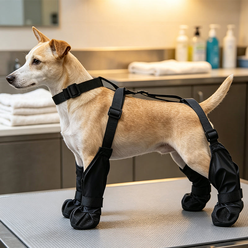 ⏰🐕Heißer Sale 50% RABATT💦 Wasserdichte Anti-Drop-Hundeschuhe mit verstellbarem Geschirr und Hosenträger