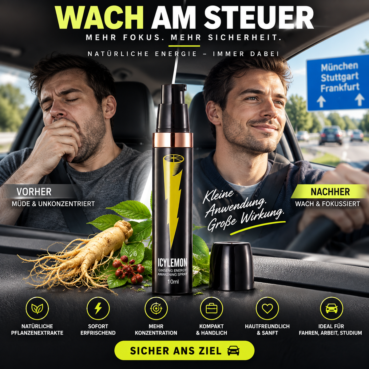 🔥2+1 GRATIS!!🌿 Belebendes Ginseng-Spray mit natürlichem Extrakt, schnell geistig erfrischen