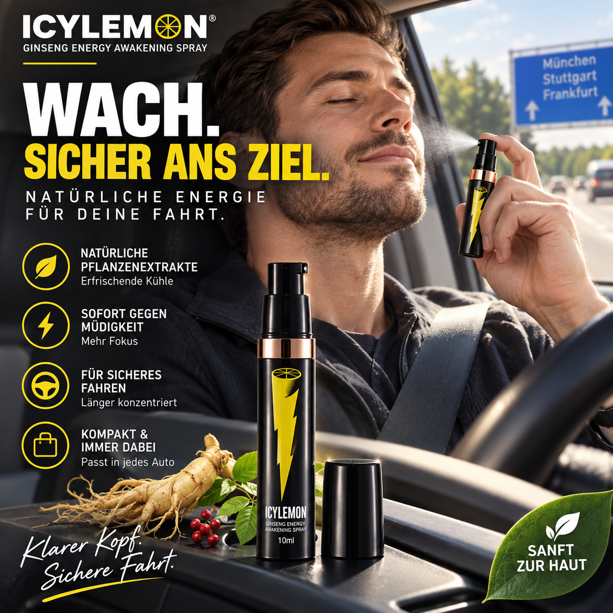 🔥2+1 GRATIS!!🌿 Belebendes Ginseng-Spray mit natürlichem Extrakt, schnell geistig erfrischen