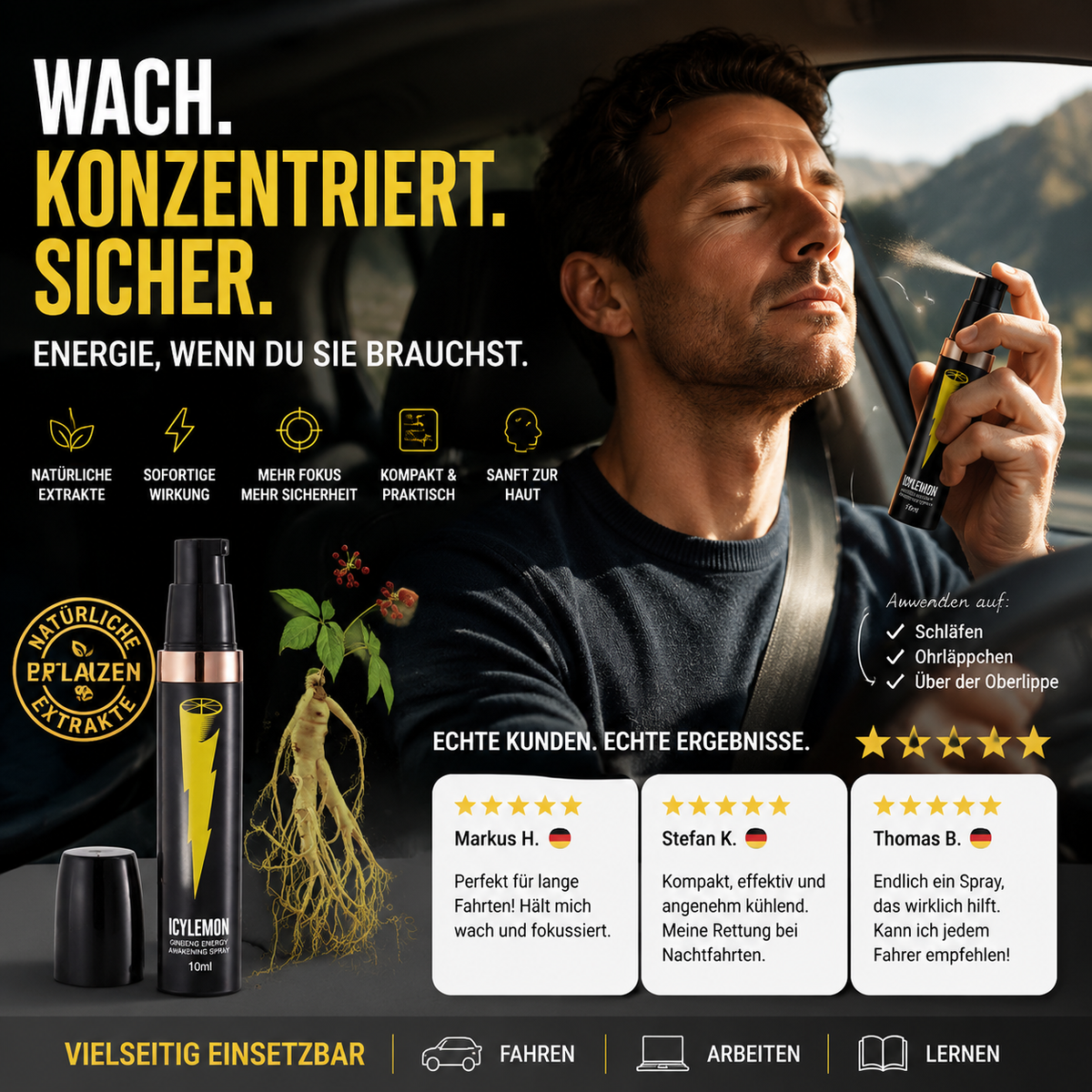 🔥2+1 GRATIS!!🌿 Belebendes Ginseng-Spray mit natürlichem Extrakt, schnell geistig erfrischen