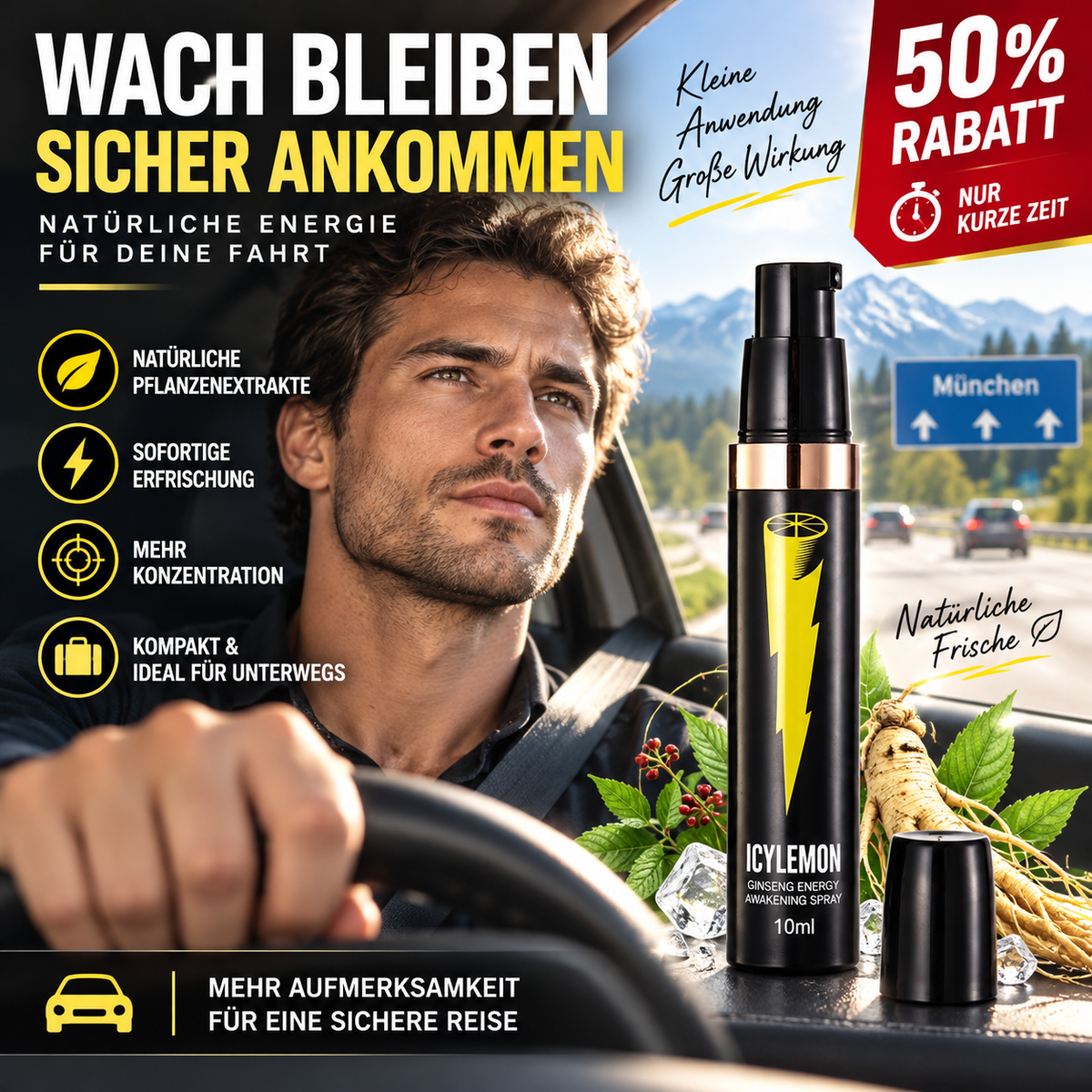 🔥2+1 GRATIS!!🌿 Belebendes Ginseng-Spray mit natürlichem Extrakt, schnell geistig erfrischen