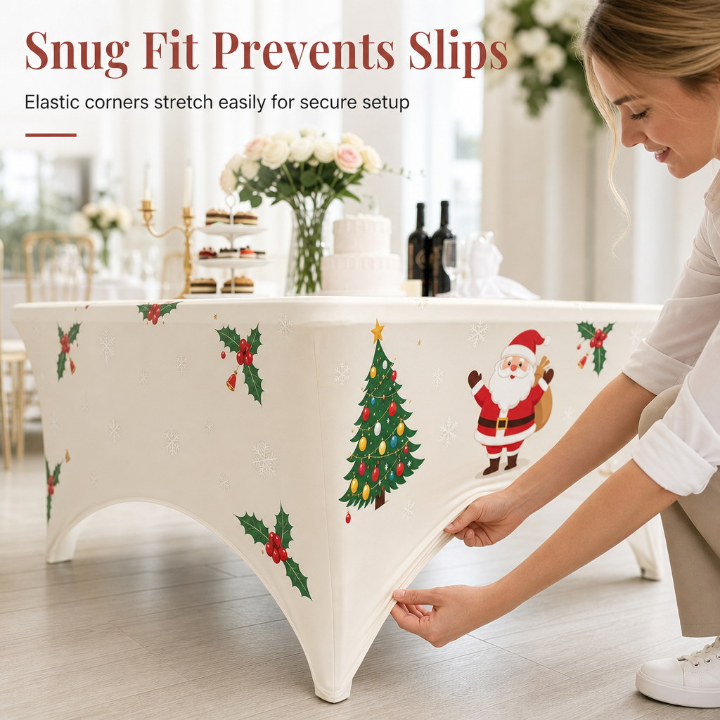 🎄50 % Rabatt!!🎅 Weihnachtliche Stretch-Tischdecke | Rechteckig, passgenau
