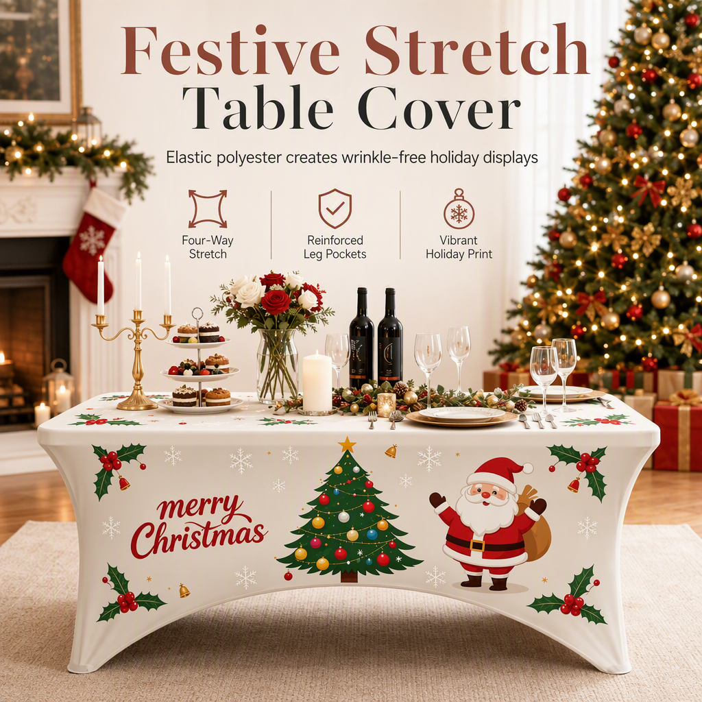 🎄50 % Rabatt!!🎅 Weihnachtliche Stretch-Tischdecke | Rechteckig, passgenau